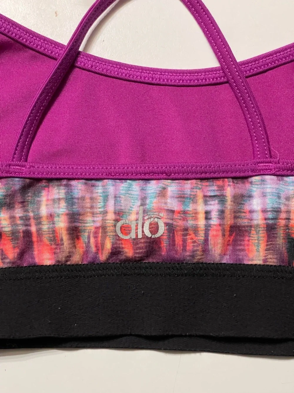 Alo Yoga Strappy Sports Bra Purple Abstract Print Racerback Yoga Gym Top VGUC